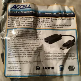 B086b-006b Accell Ultraav M Dp Displayport To Female Hdmi Active Adapter Black