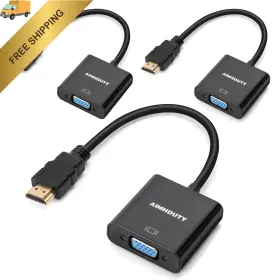 0007 Aimhduty Hdmi To Vga Adapter 3-pack Male Female Converter For Xbox Black