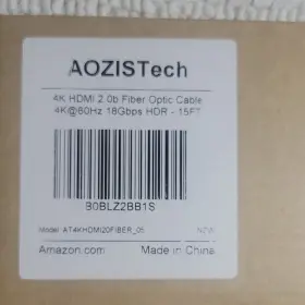 At4khdmi20fiber Aozistech 05 4k Hdmi 2.0b Fiber Optic Cable 60hz 18gbps Hdr 15ft Black