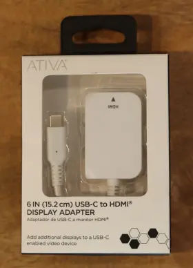 6058965 Ativa New In Box Usb-c To Hdmi Display Adapter 6in White 4k 60hz