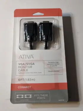 Hdb15 Ativa 735854767709 Vga/svga Monitor Cable 6ft Male Plugs High Resolution New