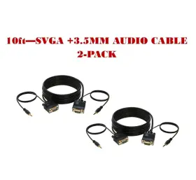 309896 Cable-zilla 2-pack - 10ft Svga M/m 3.5mm Aux Audio Jack For Monitor Pc Projector Tv
