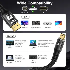 8k7680x4320 Cabledeconn 973763661723 Mini Dp To Displayport 2.0 16k Cable 1m 3.2ft 120hz 4k 240hz Disp #2