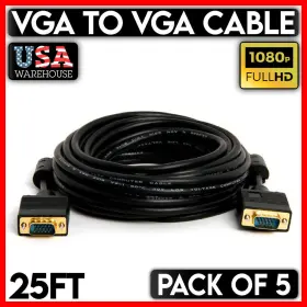 313-zl Cmple 5pcs Vga Cable Svga Monitor 25ft Cord Male To Support Full Hd Display Hdtv