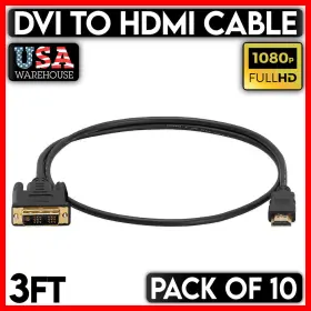 415-zl Cmple Dvi To Hdmi Cable 3 Ft Dvi-d Male Plug Cord Monitor Pc 10pcs