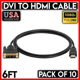 417-zl Cmple Dvi To Hdmi Cable 6 Ft Dvi-d Male Plug Cord Monitor Pc 10pcs