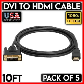 419-zl Cmple 5pcs 10 Ft Dvi-d To Hdmi Cable Gold 18 1 Male Cord For Hd Tv