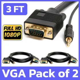 Cmple 619162051685 2 Pack 3ft Vga Cable 3.5mm Audio Svga Male To Monitor Pc Cord With Aux