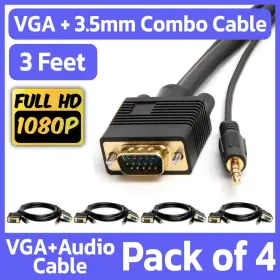 Cmple 619162051692 4 Pack 3ft Vga Cable 3.5mm Audio Svga Male To Monitor Pc Cord With Aux