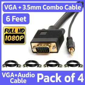 Cmple 619162051715 4 Pack 6ft Vga Cable Aux Svga 15pin Video With 3.5mm Stereo Audio Monitor Cord
