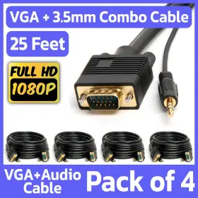 Cmple 619162051777 4 Pack Vga 3.5mm Monitor Cable 25 Feet Svga Video With Aux Stereo Audio Cord