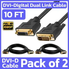 Cmple 619162052453 2 Pack Dvi Extension Cable 10 Feet Dvi-d Dual Link Male To Female Extender