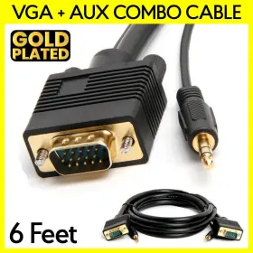 S-302 Cmple 6 Feet Vga Cable With Aux Svga 3.5mm Monitor Cord Super Audio Video