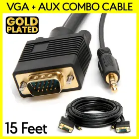 S-304 Cmple 15 Feet Vga Cable With Aux Svga 3.5mm Monitor Cord Super Audio Video