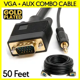 S-306 Cmple 50 Feet Vga Cable With Aux Svga 3.5mm Monitor Cord Super Audio Video