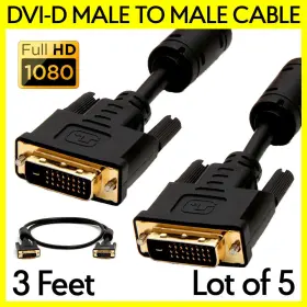 S-359 Cmple 5 Pack Dvi Cable 3 Feet Dvi-d Male To Monitor Cord For Pc Projector Lcd Tv