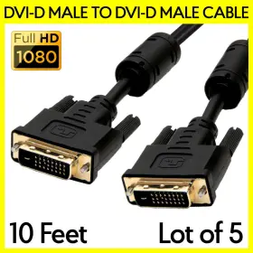 S-361 Cmple 5 Pcs Dvi Cable 10 Feet Dvi-d Male To Monitor Cord For Pc Projector Tv Lcd