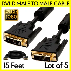 S-362 Cmple 5 Pcs Dvi Cable 15 Feet Dvi-d Male To Monitor Cord For Pc Projector Tv Lcd