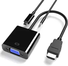 Ab306 Cuxnoo Hdmi To Vga Adapter Hdmi-vga 1080p Converter With 3.5mm Audio Jack And Black