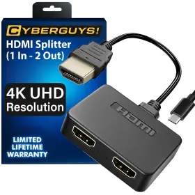 121-0030 Cyberguys Hdmi Splitter 1 In 2 Out 4k Hub 2.0 Video Duplicator Black