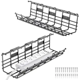 Delamu 619660478236 2 Pack Under Desk Cable Management Tray Large Metal Cord Organizer O
