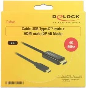 85291  Delock Cable Dp Old Fashion 4 K 60hz Usb Type C Male Hdmi 2 M Black #2