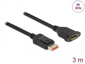87098 Delock Displayport Extension Cable Panel-mount 8k 60 Hz 3 M