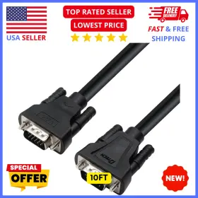Dtech 600649506347 Vga Male To Cable 10 Feet Long Pc Computer Monitor Cord 1080p