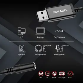 Dukabel 796358100966 Usb To 3.5mm Jack Audio Adapter Aux Cable With Trrs 4-pole Mic-suppor #2