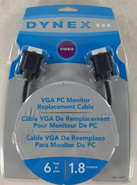 Dx-c102111 Dynex Vga Pc Monitor Replacement Cable 6 Feet 1.8 Meters Video
