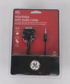 Db15m General Electric 030878991179 Ge Vga/svga With 6 Ft. Audio Cable Hd 3.5mm Plug Pc To Tv Or Projector