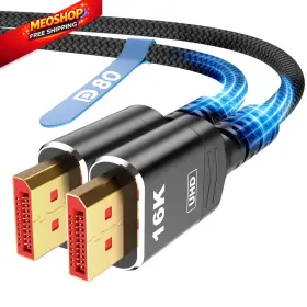 Sz-16k-2m-bk Highwings 80gbps Displayport Cable 2.1 6.6ft 16k 60hz 6.6 Feet Black