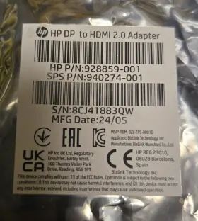 928859-001 Hp 940274-001 Displayport Dp To Hdmi 2.0 Adapter Sps Pn