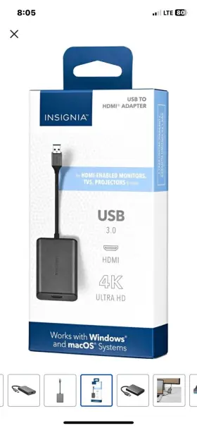 Ns-pa3uhd Insignia Usb 3.0 To Hdmi Adapter 4k Ultra Hd For Windows Pc Macbook Surface Pro #3