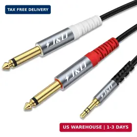 J & D Tech Inc 840371331446 J&d 1/8 To 1/4 Stereo Cable 3.5mm Trs Dual 6.35mm Ts Mono Y-splitter Adapter