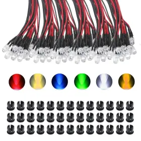 Keeyees 705883356823 60pcs 5mm Pre Wired Led Diodes Light Ultra Bright -white Warm White Red Blue
