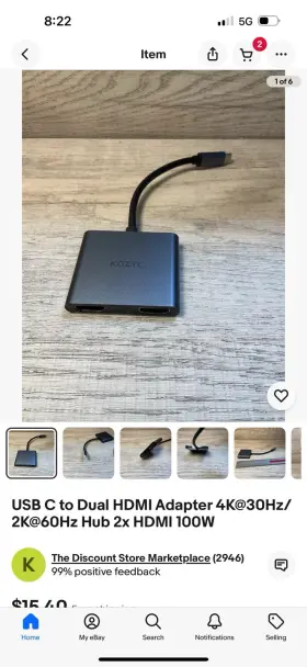 K1ad14uh Kozyc Usb C To Dual Hdmi Adapter 4k 30hz/ 2k 60hz Hub 2x 100w