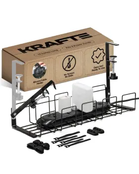 Krafte 070003195602 Under Desk Cable Management Tray - 16 Inch No Screw Ready To Install Hanging