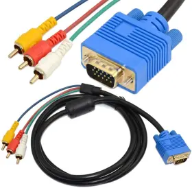 Kujobuy 445006265290 5ft / 1.5m Vga To 3 Rca Cable Male 15 Pin Digital Analog Pc Tv Vide