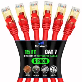 Maximm 810140409058 Cat 7 Ethernet Cable 15 Ft - 6 Pack High-speed Cat7 Internet And Network Lan Pa