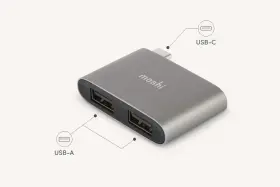 99mo084214 Moshi New Usb-c To Dual Usb Adapter Usb-a Ports Camera Printer Ext Storage