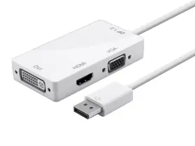 Mo-12800 My Cable Mart Displayport Male To Hdmi 4k Dvi Vga Female Adapter White