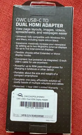 Cadpdl2hdmi Owc Usb-c Dual Hdmi 4k Display Adapter With Displaylink For Apple Silicon Macs #3