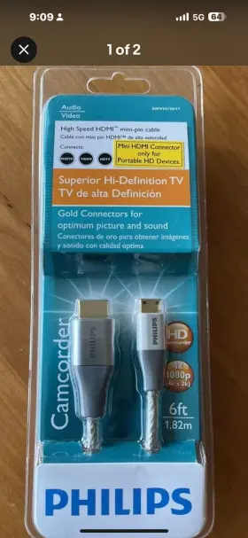 Swv3472s Philips Best Gold-plated High Speed Mini Hdmi 4k Ultra Hd Hdtv Camera Cable 6ft