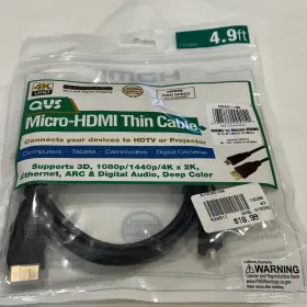 Qvs 037229004151 Micro Hdmi To Thin Cable 4.9ft
