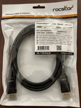 Rocstor Y10c235-b1 Displayport 1.4 Cable 6ft Black M/m Supports 8k