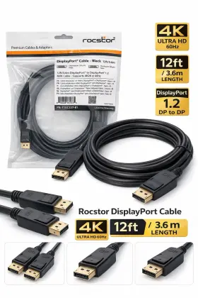 Y10c237-b1 Rocstor Displayport Cable 4k Ultra Hd 60hz 12ft 3.6m Black