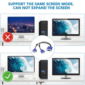 Saisn 088034953403 Dual Vga Splitter Monitor Cable 1 Male To 2 Female Adapter Converter Video Y #2