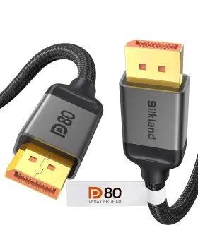 S1334 Silkland 80gbps Displayport Cable 2.1 6.6ft Vesa Certified 6.6 Feet Grey