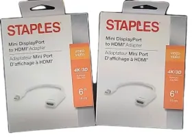 29742 Staples Mini Display Port To Hdmi Adapter New Lot Of X2 Video 4k / 3d Support 6 Inch Cable